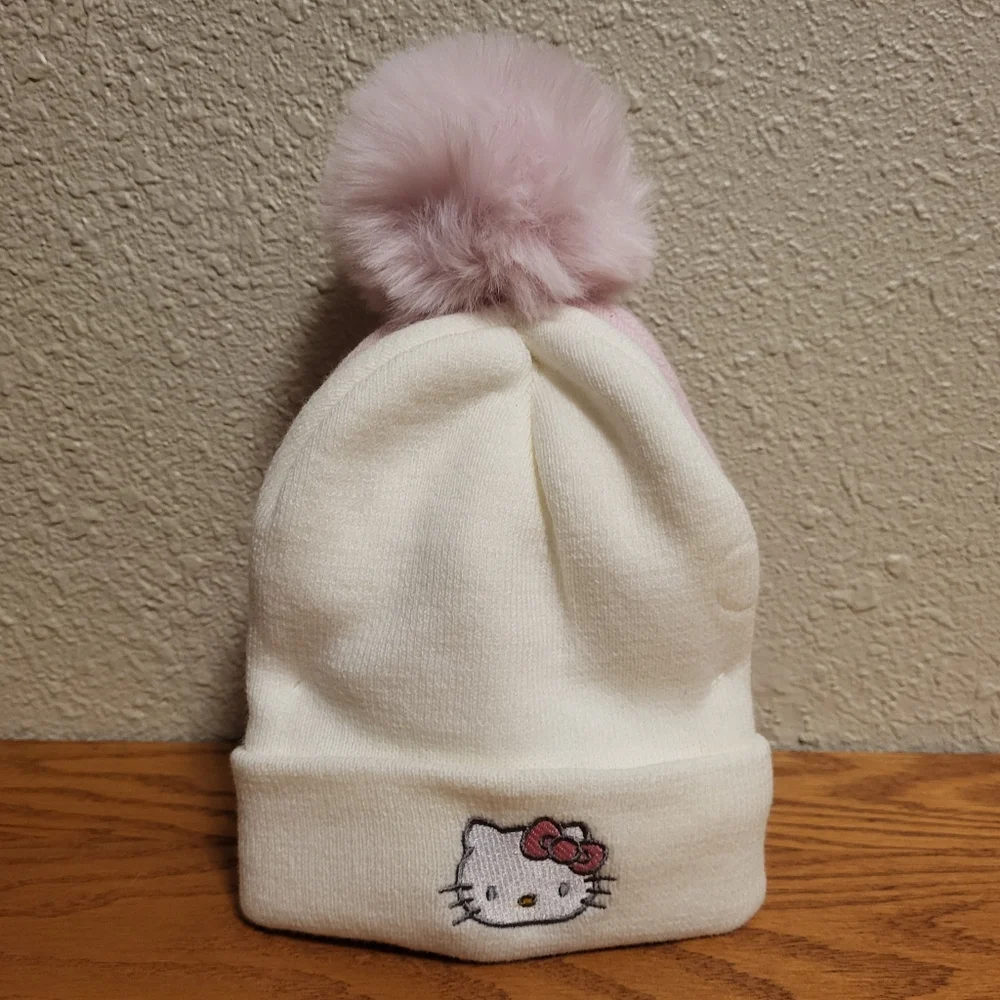 NWT Hello Kitty 2 Pack Pink & Off White Knit Beanies